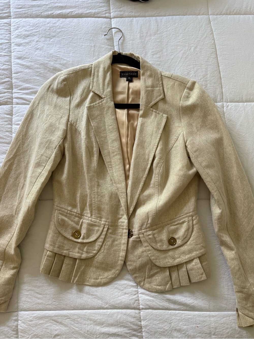 Vintage Rampage Cream Tailored Pleated Hem Blazer